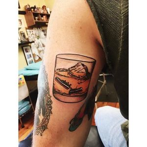 Sinking ship in a glass tattoo by Lauren Winzer. #Lauren Winzer #girly #ship #glass #iceberg #drink