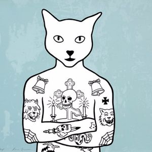 A heavily tattooed kitty cat by Rona Green (IG—ronagreenart). #adorable #fineart #identitypolitics #paintings #RonaGreen #tattooedanimals