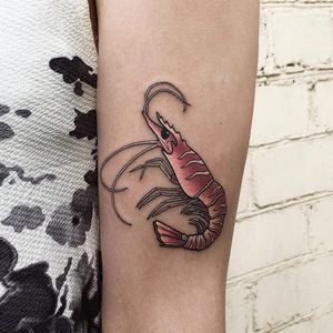 Don't call me Shrimp, Shrimp tattoo by Anastasia Nastyafox #AnastasiaSlutskaya #Nastyafox #color #newtraditional #oceanlife #shrimp #ocean #animal #tattoooftheday