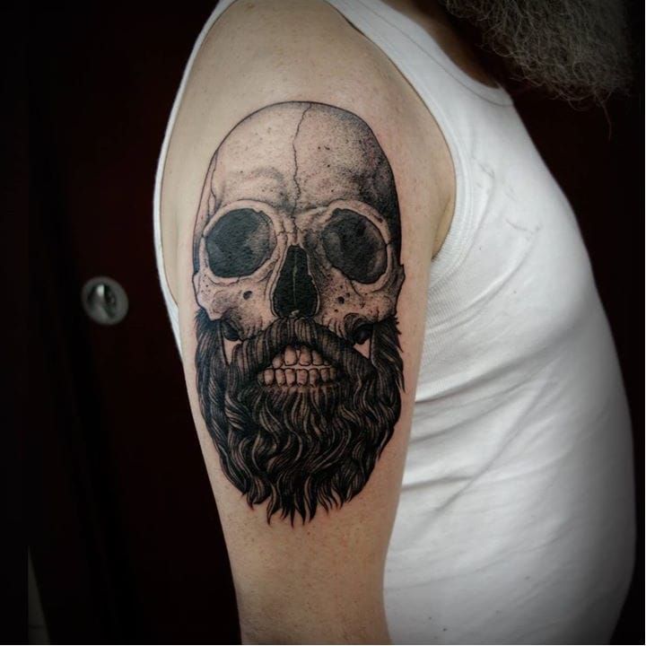 Tattoo uploaded by JenTheRipper • Bearded skull tattoo by Oked #Oked  #blackwork #surrealistic #portrait #skull #beard • Tattoodo