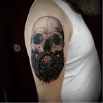 Bearded skull tattoo by Oked #Oked #blackwork #surrealistic #portrait #skull #beard