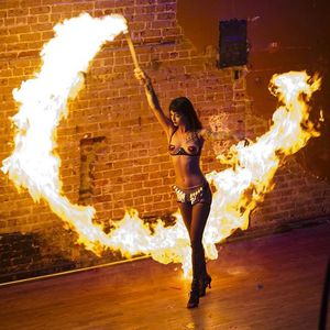 Fire dancer, Emma Vauxdevil (via IG-vauxdevil) #performer #wcw #artist #swordswallower #firebreather #fireeater #sideshow #burlesque