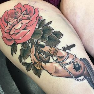 Rose and hand tattoo by Max Rathbone #MaxRathbone #hand #rose #neotraditional