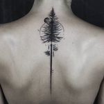 Back pine tattoo by Gavor Zolyomi #GaborZolyomi #FatumTattoo #blackwork #illustrativetattoo #tree #spinetattoo