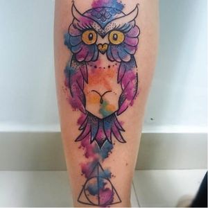 #coruja #owl #reliquiasDaMorte #HarryPotter #nerd #AmandaBarroso #aquarela #watercolor #colorida #colorful #TatuadoraBrasileira #TalentoNacional #brasil