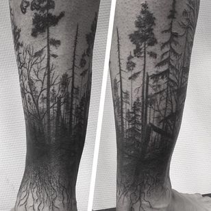 Forest Tattoo por Johannes Folke #skov #blackwork #blackink #illustrative #JohannesFolke