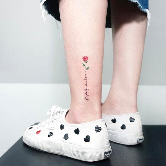 Beautiful Rose on Ankle Tattoo Idea