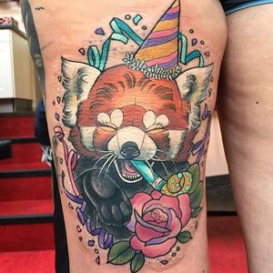 Red Panda Tattoo by Ashley Luka #redpanda #redpandatattoo #neotraditional #neotraditionaltattoo #neotraditionaltattoos #colorfultattoos #brighttattoos #AshleyLuka