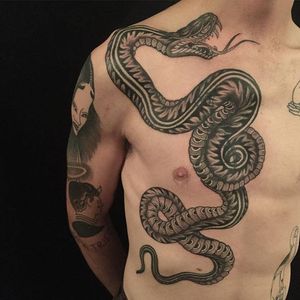 Snake by Tamara Santibanez (via IG-tamarasantibanez) #artist #ChicanoTattoos #kink #punk #finelined #blackandgrey #TamaraSantibanez