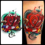 From an intangible idea to skin. Circus Rose Tattoo by Andrés Acosta @Acostattoo #AndrésAcosta #Acostattoo #Rose #Rosetattoo #Rosetattoos #Austin #Circus