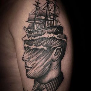 Set Sail by Pietro Sedda (via IG-pietrosedda) #surrealism #blackandgrey #portrait #illustrative #linework #clippership #ocean #PietroSedda