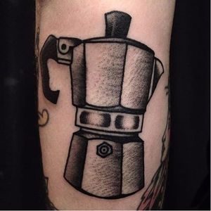 Barista-insipired tattoo by Carlos Wake Carrera.  #coffee #barista #caffeine #coffeelover #coffeepot