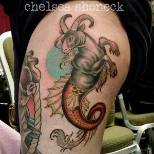 Mergoat Tattoo by Chelsea Shoneck #aquaticanimal #aquaticanimaltattoo #animaltattoo #seacreature #creativetattoos #neotraditional #neotraditionalartist #ChelseaShoneck