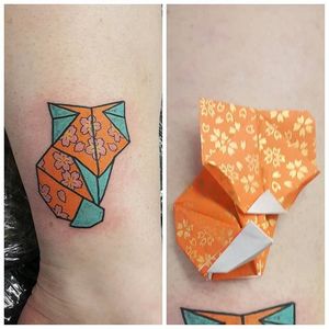 Origami Fox Tattoo by Keith Lin #fox #origami #origamiart #origamianimals #KeithLin