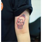 Homer Simpson anaglyph tattoo by Marcus Yuen. #MarcusYuen #anaglyph #cartoon #3d #popculture #thesimpsons #homer #homersimpson