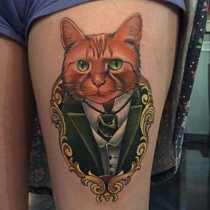 Gentleman Cat tattoo by Paul Marino #gentlemancat #cat #gentleman #frame #colorportrait #colorrealism #portraitrealism #realismartist #PaulMarino