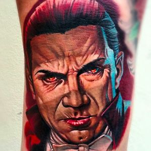 Excellent Dracula portrait tattoo done by Peter Tattooer. #PeterTattooer #portraittattoo #realistic #portrait #realism #realisticportrait #dracula #vampire