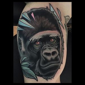 Neo Traditional Gorilla Tattoo by Brian Povak #Gorilla #GorillaTattoo #NeoTraditionalGorilla #NeoTraditionalTattoo #BrianPovak