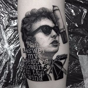 Bob Dylan Tattoo by Max Amos #BobDylan #Musictattoos #Portrait #MaxAmos
