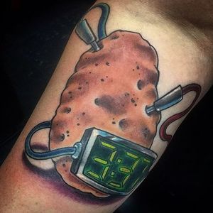Get your science on with a potato clock tattoo. By Cassie Dickman. #traditional #potato #vegetable #starch #potatoclock #science #CassieDickman
