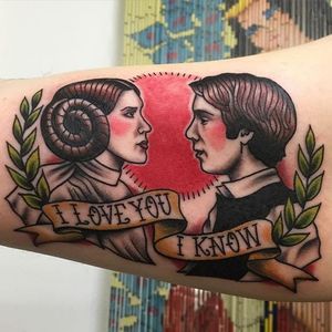 Han Solo and Leia Tattoo by Samira Helmy #hansolo #princessleia #hansoloandleia #leia #starwars #couples #couple #SamiraHelmy