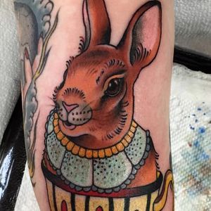 Bunny in a tea cup tattoo by Rose Hardy #RoseHardy #petportraittattoo #color #neotraditional #newtraditional #animal #bunny #rabbit #teacup #nature #tea #collar #cute #tattoooftheday