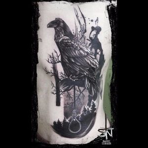 Tattoo by Sanni Tormen #graphic #abstract #watercolor #raven #contemporary #SanniTormen