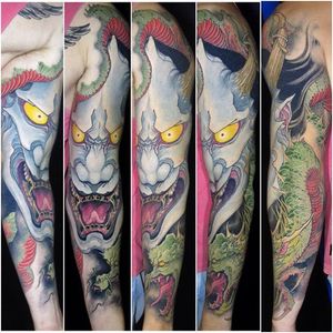 A killer depcition of a hannya and dragon by Rob Noseworthy (IG-robnoseworthy). #dragon #hannya #illustrative #Japanese #largescale #RobNoseworthy #sleeves