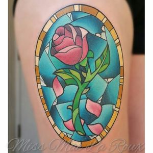 Beauty and the Beast tattoo by Miss Mae La Roux. #beautyandthebeast #disney #fairytale #rose