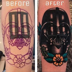 Cover up tattoo by Ozzy Ostby. #OzzyOstby #darthvader #starwars #traditional #coverup