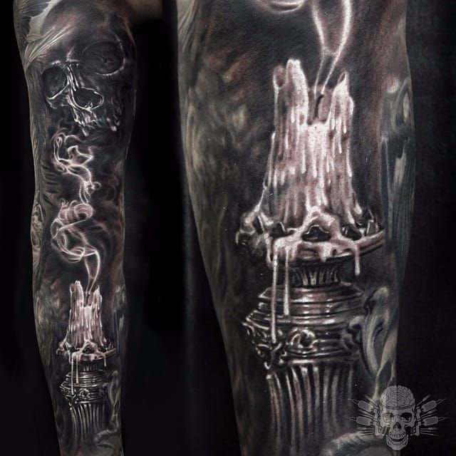 Skul with candle tattoo by Eliot Kohek  Post 30305