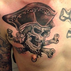 Pirate Skull Tattoo by Aaron Belcher #pirateskull #pirate #skull #traditional #AaronFletcher