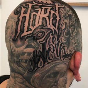 A badass head banger that reads "hard work" by Norm (IG—normloveletters). #blackandgrey #hardwork #lettering #Norm #script