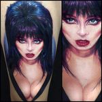 The one and only Elvira (via IG - paulackertattoo) #paulacker #halloween #horror #portrait #realism #Elvira