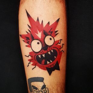 Squanchy de Rick and Morty tattoo of Uve #Uve #graphic #redink #bold #popart #Squanchy #cartoon #cat #bowtie #RickandMorty #weird #adultswim