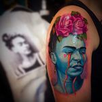 A really cool Frida Kahlo tattoo done by Andrea Lanzi. #andrealanzi #FridaKahlo #newschool #portrait
