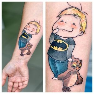 Sweet fan of Batman tattoo by Cam-miyu  #Cammiyu #geek #kawaii #batman #kid