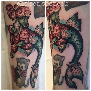 Mermoodle Tattoo by Chelsea Shoneck #aquaticanimal #aquaticanimaltattoo #animaltattoo #seacreature #creativetattoos #neotraditional #neotraditionalartist #ChelseaShoneck