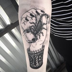 Scorpion Tattoo by Alexis Kaufman #scorpion #blackwork #blckwrk #blackink #blacktattoos #blackworkartist #AlexisKaufman