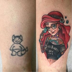 Cover-up tattoo by Michela Bottin #MichelaBottin #geek #Disney #Ariel #TheLittleMermaid #coverup