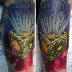 The Lament Configuration puzzlebox with watercolor background tattoo by Jason Mas #hellraiser #CliveBarker #puzzlebox #lamentconfiguration #horror #movie #JasonMas #watercolor