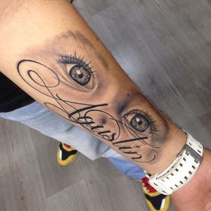 Subtle tattoo idea for dads – Martin Mesa. #blackandgrey #eyes #child #son #tattooeddad