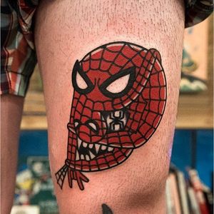 Spiderman double image illusion tattoo. #doubleimage #doubleface #double #woo #wootattooer #woohyunheo #southkorea #southkorean #spiderman