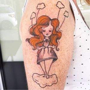 Poetic tattoo by Emy Tattoo Art #EmyTattooArt #illustrative #cloud #redhead