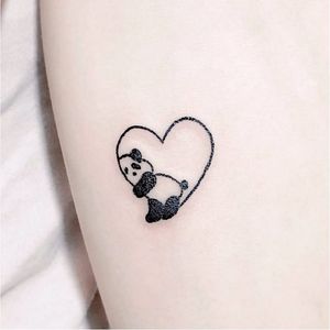 Sweet panda tattoo by Yonitattoo #yonitattoo #yonitattooer #linework #blackwork #panda #heart #shape #geometric