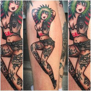 Tattooed punk pinup tattoo by Moira Ramone #moiraramone #neotraditional #traditional #25toLife #rotterdam #punk #girl #pinup