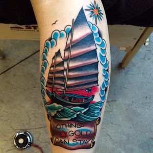 Junk Ship Tattoo by Matt Howse #junkship #junkboat #junk #asianboat #chineseboat #chineseboats #chinesetattoo #MattHowse