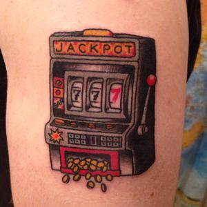 Slot Machine Tattoo by Three Kings Tattoo #slotmachine #gambling #traditional #ThreeKingsTattoo