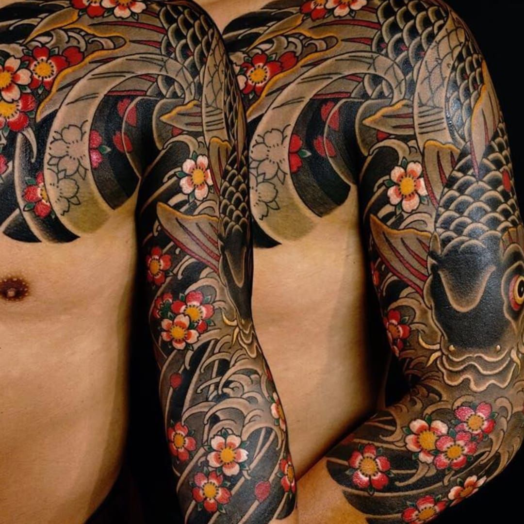 RNR Custom Tattoos  Traditional koi fish and cherry blossoms done by  Abigael   Facebook
