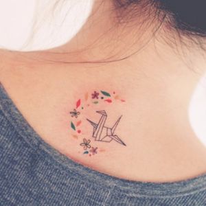 Paper crane tattoo by Seoeon. #Seoeon #southkorean #korea #korean #subtle #micro #papercrane #crane #origami